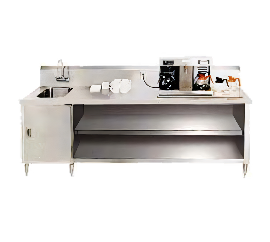 Product image #1 for Advance Tabco 120-Inch Beverage Table with Left Sink, Urn Trough, and Stainless Steel Cabinet Base