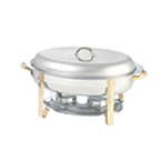 Thumbnail image #1 for Admiral Craft Gold Regent GRG-6 6-Qt Oval Stainless Steel Chafer with Lift-Off Cover, Canned Heat