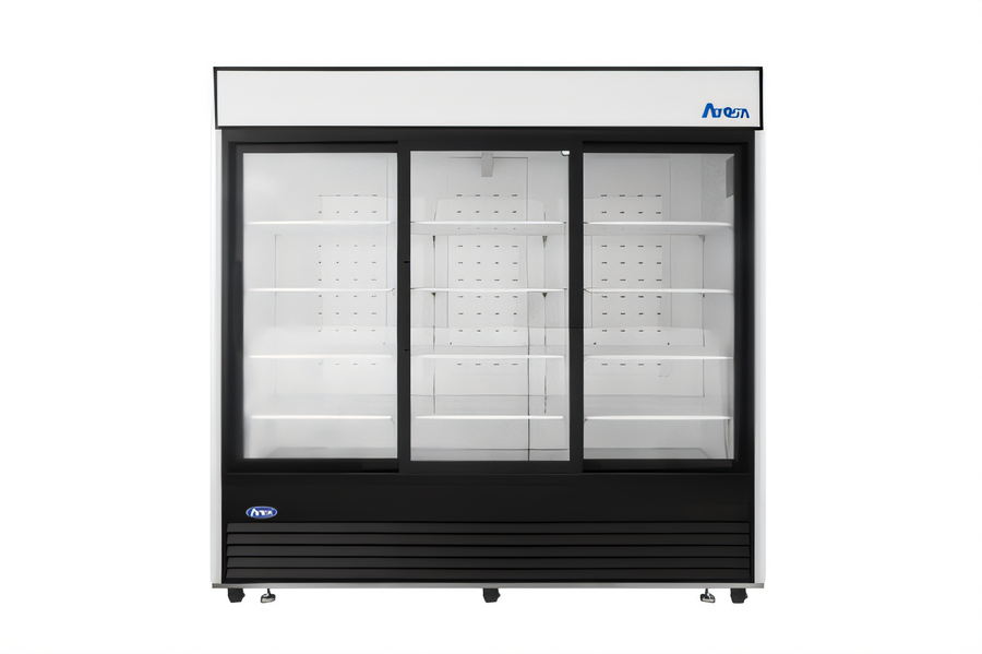 Product image #1 for Atosa Three-Section Sliding Glass Door Merchandiser Refrigerator, 68 Cu. Ft., Bottom-Mount, Black Exterior