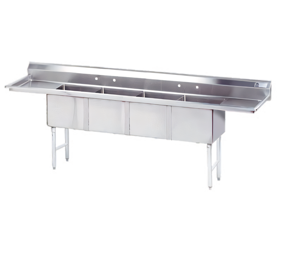 Product image #1 for Advance Tabco 4-Compartment Fabricated Sink with Left & Right Drainboards, 18 x 24 x 14-Inch Bowls, 108-Inch Wide