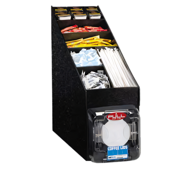 Product image #1 for Vollrath LidSaver 6-Section Black Plastic Straw & Condiment Organizer Cabinet