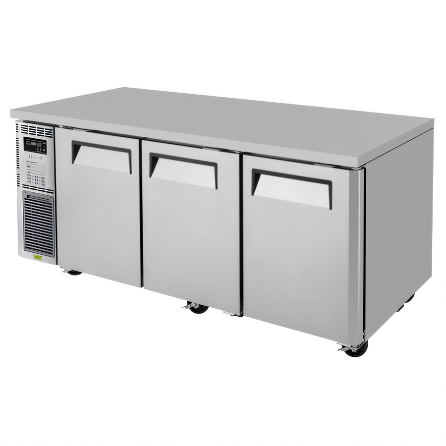 Product image #1 for Turbo Air J Series 3-Section Side-Mount Self-Contained Undercounter Refrigerator, 17.2 Cu. Ft., Solid Doors, Stainless Steel