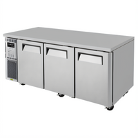 Turbo Air J Series 3-Section Side-Mount Self-Contained Undercounter Refrigerator, 17.2 Cu. Ft., Solid Doors, Stainless Steel