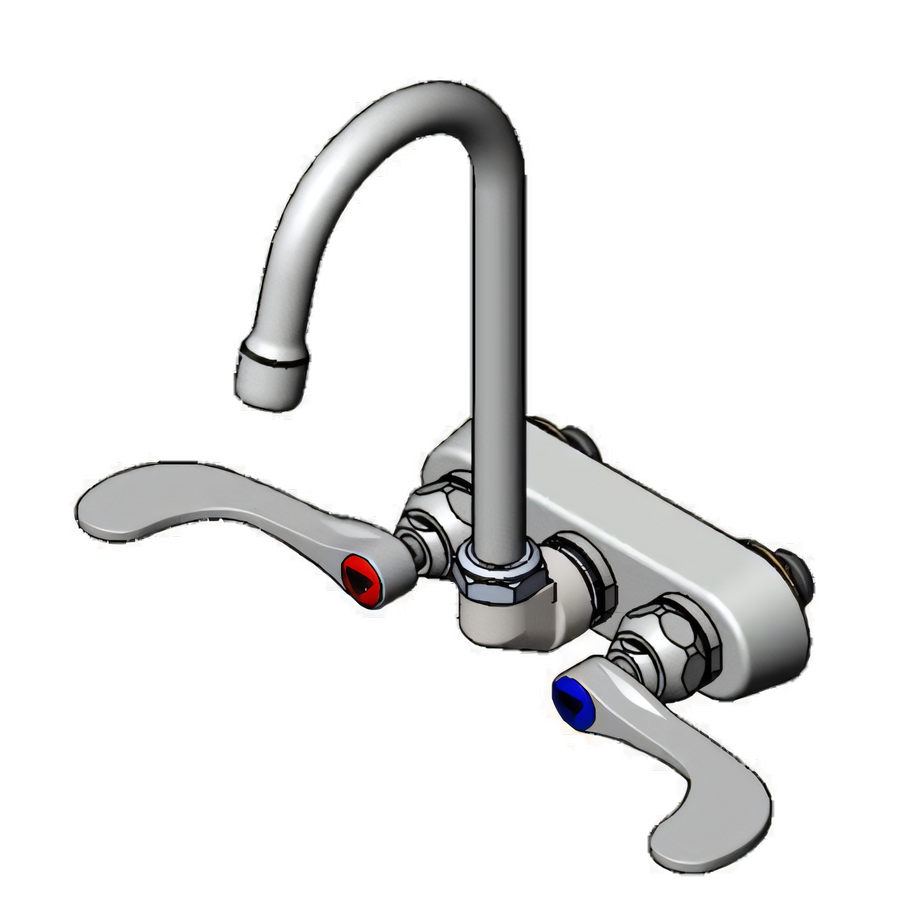 Product image #1 for T&S Brass Low-Lead Wall-Mount Workboard Faucet with 4-Inch Centers, 4-3/8-Inch Swivel Gooseneck and Wrist Blade Handles