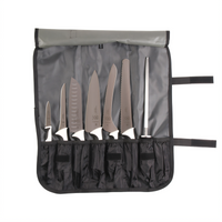 Mercer Culinary Millennia 8-Piece Knife Roll Set with 7-Pocket Roll Bag and White Non-Slip Handles