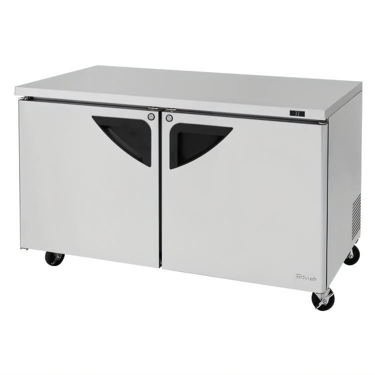 Product image #1 for Turbo Air Super Deluxe Series Two-Section Undercounter Refrigerator, 17 Cu. Ft., 60-1/4 Inch Wide, Self-Contained Rear-Mount, Stainless Steel