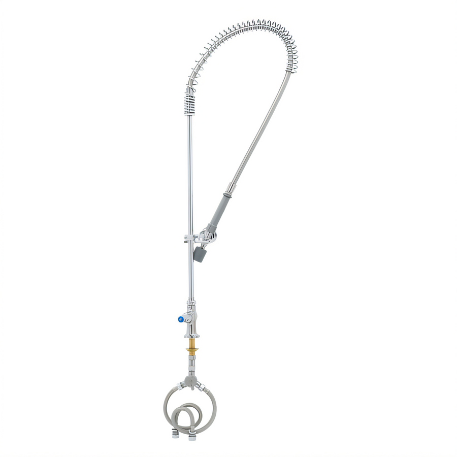 Product image #1 for T&S Brass Deck-Mount Pre-Rinse Unit with Wall Bracket, 24-Inch Riser, and 0.65 GPM Low-Flow Spray Valve
