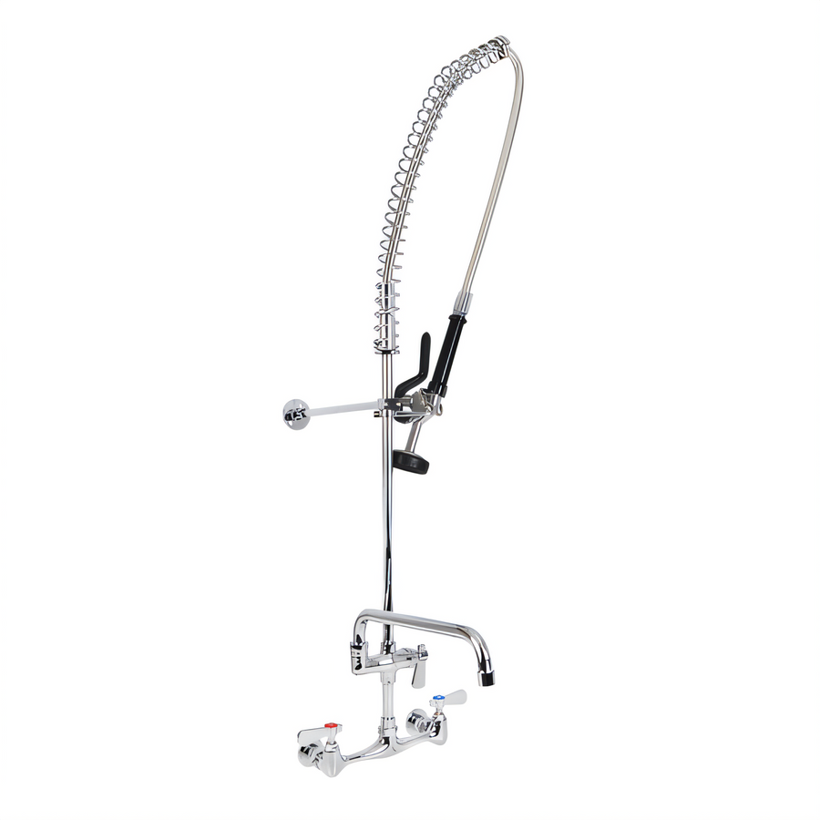 Product image #1 for BK Resources WorkForce Lead-Free 8-Inch Splash Mount Pre-Rinse Assembly with Add-On Faucet and 8-Inch Swing Spout