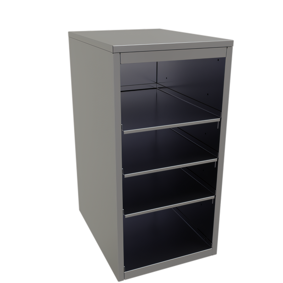 Product image #1 for Glastender Open Front Back Bar Glass Storage Cabinet with 3 Adjustable Shelves, 18 Inch Wide, Stainless Steel