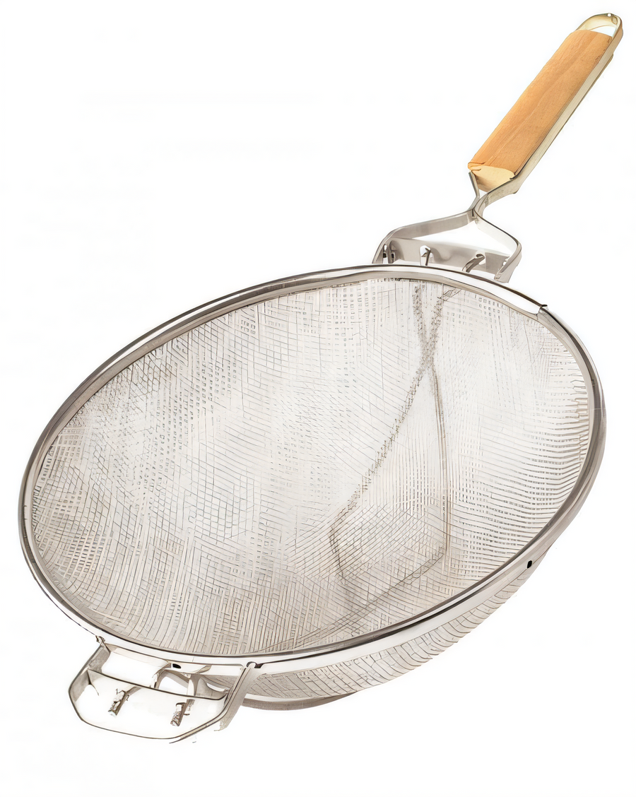 Product image #1 for 10-1/2-Inch Diameter Reinforced Stainless Steel Double Mesh Strainer with Flat Wood Handle