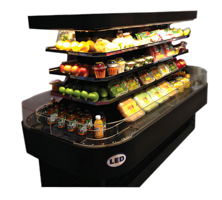 Product image #1 for Howard-McCray 42 Series Island Open-Air Merchandiser, 84 Inch W x 42 Inch D x 60 Inch H, Black, 3 Adjustable Shelves, LED Lighting