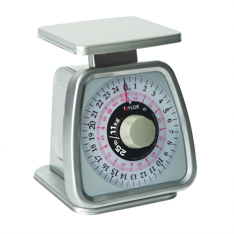 Product image #1 for Taylor Precision Analog Dual-Measure Portion Control Food Scale with Rotating Dial, 25 lb. x 2 oz. / 11 kg x 50 g Capacity, Stainless Steel