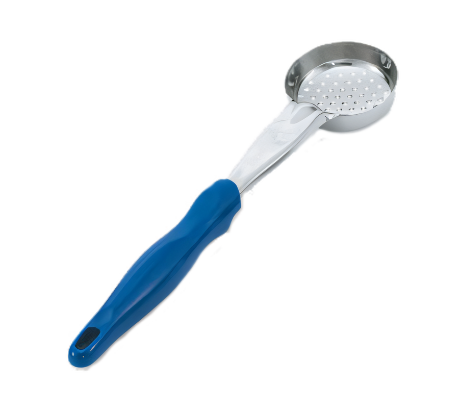 Product image #1 for Vollrath Jacob's Pride Perforated Round Bowl Spoodle Portion Control Serving Spoon, 2 oz, Blue Handle