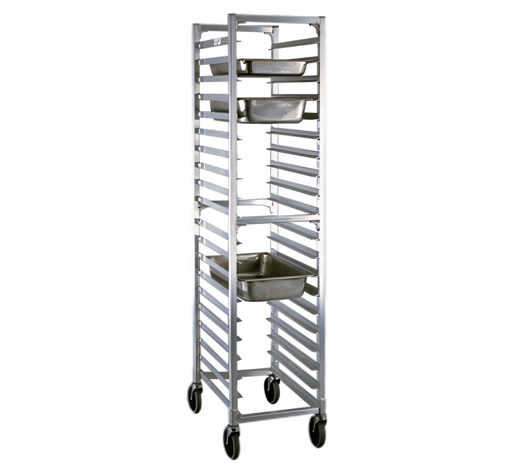 Product image #1 for New Age Full-Height Open-Sided End-Loading Aluminum Steam Table Pan Rack for 20 12-Inch x 20-Inch Pans with 5-Inch Stem Casters