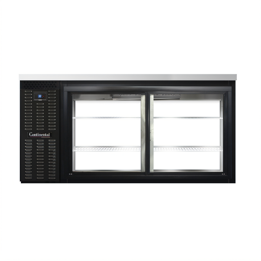 Product image #1 for Continental Refrigerator BB69SNSGDPT 69" Shallow Depth Pass-Thru Refrigerated Back Bar Cooler with Sliding Glass Doors