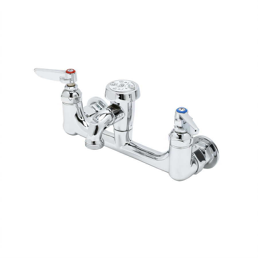 Product image #1 for T&S Brass B-0674-POL 8-Inch Wall Mount Service Sink Faucet with Vacuum Breaker Nozzle, Pail Hook and Garden Hose Outlet