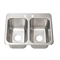 BK Resources Two-Compartment Drop-In Sink with Basket Drains, 24 x 18-1/2 x 10 Inches, 304 Stainless Steel