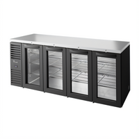 True 92-Inch Four-Door Glass Back Bar Cooler with Side-Mounted Self-Contained Refrigeration