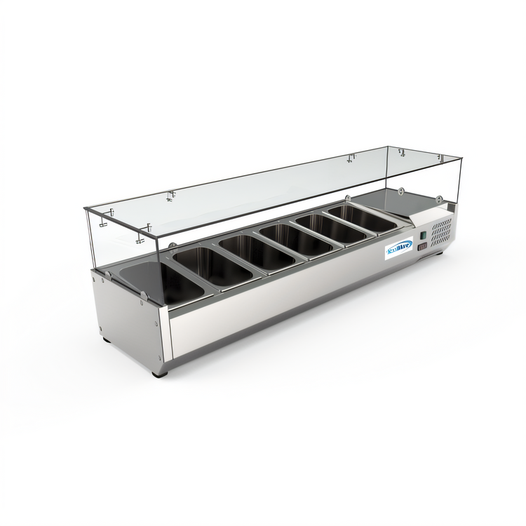 Product image #1 for KoolMore 59-Inch Refrigerated Countertop Prep Table with 6 1/3-Pan Capacity and Double Tempered Glass Guard