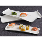 Thumbnail image #1 for American Metalcraft WLD13 Rectangular White Porcelain Platter with Curved Ends, 13 1/2 x 4 1/2 x 1 Inch Case of 24
