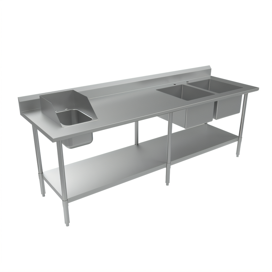 Product image #1 for 96-Inch Stainless Steel Sink Table with Right-Side Dual Prep Bowls and Hand Sink
