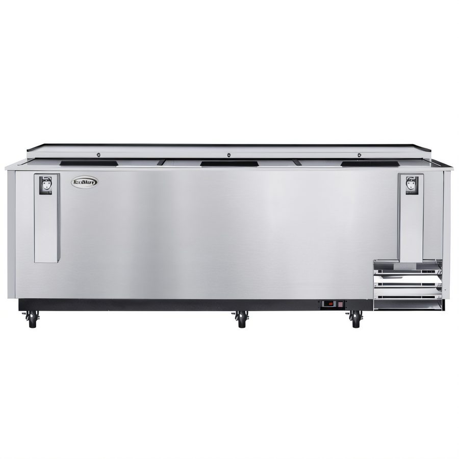 Product image #1 for KoolMore 95-Inch Commercial Bottle Cooler, 30 Cu. Ft., Stainless Steel, 115V, with Built-In Opener and Casters