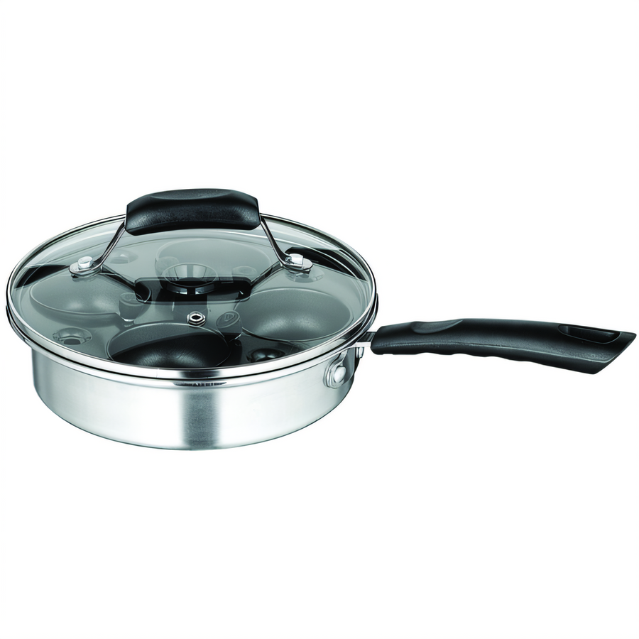Product image #1 for Winco 4-Cup Stainless Steel Egg Poacher Set with Tempered Glass Lid, Non-Stick, Induction Ready