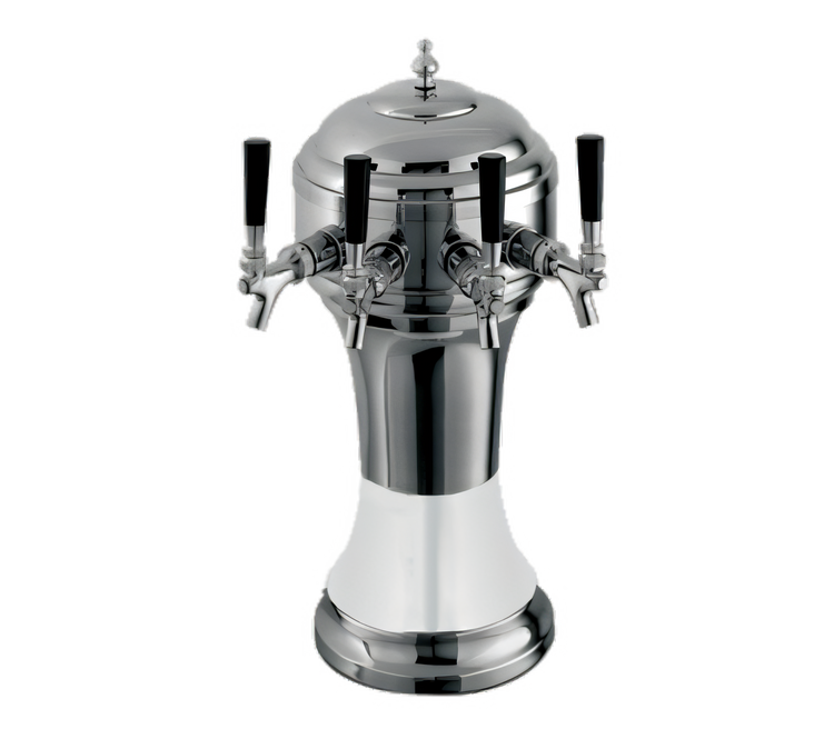 Product image #1 for Perlick Roma Countertop 4-Faucet Glycol-Cooled Draft Beer Tower with Polished Chrome Body and White Ceramic Skirt