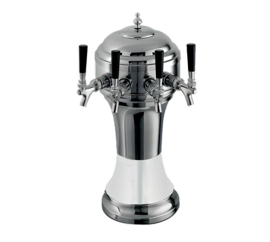 Product image #1 for Perlick Roma Countertop 4-Faucet Glycol-Cooled Draft Beer Tower with Polished Chrome Body and White Ceramic Skirt