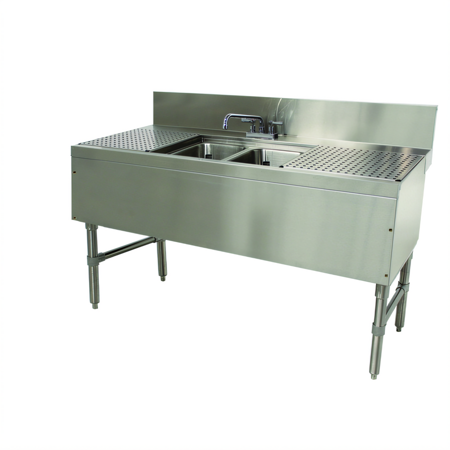 Product image #1 for Advance Tabco Prestige 48-Inch Two-Compartment Underbar Bar Sink with Dual Drainboards and Deck-Mount Faucet