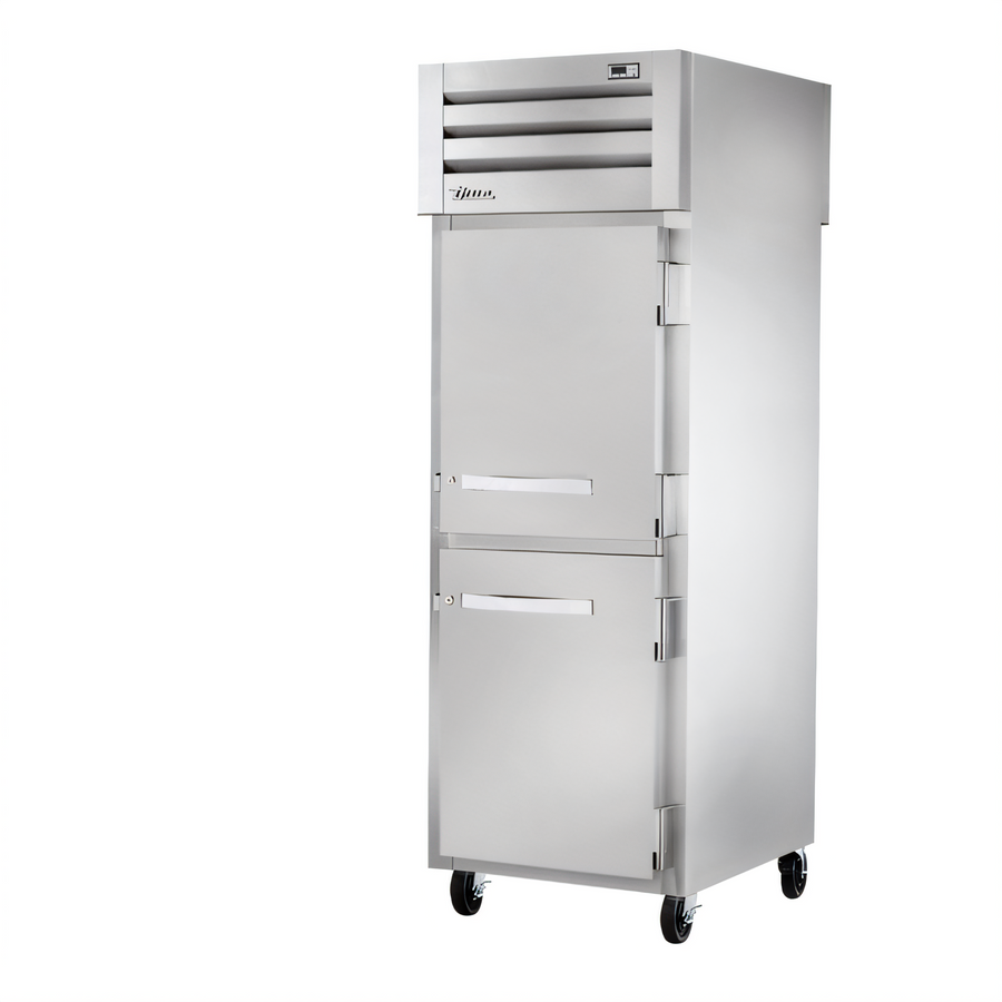 Product image #1 for True SPEC SERIES 1-Section Pass-Thru Reach-In Refrigerator with Solid Half Front Doors and Glass Rear Door, Stainless Steel