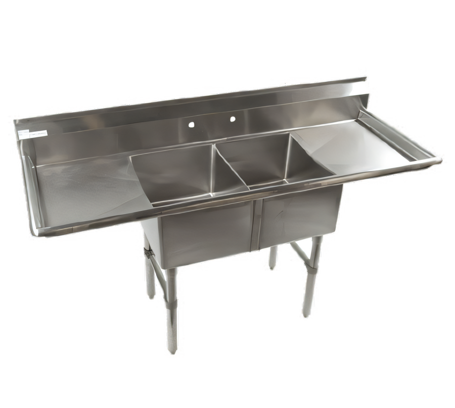 Product image #1 for Klinger's Trading 68-Inch Economy 2-Compartment Stainless Steel Sink with Dual Drainboards