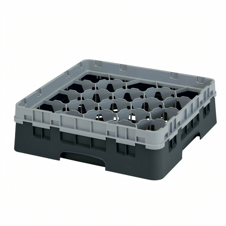 Product image #1 for Cambro Camrack Full-Size 20-Compartment Glass Rack with Soft Gray Extender, Black