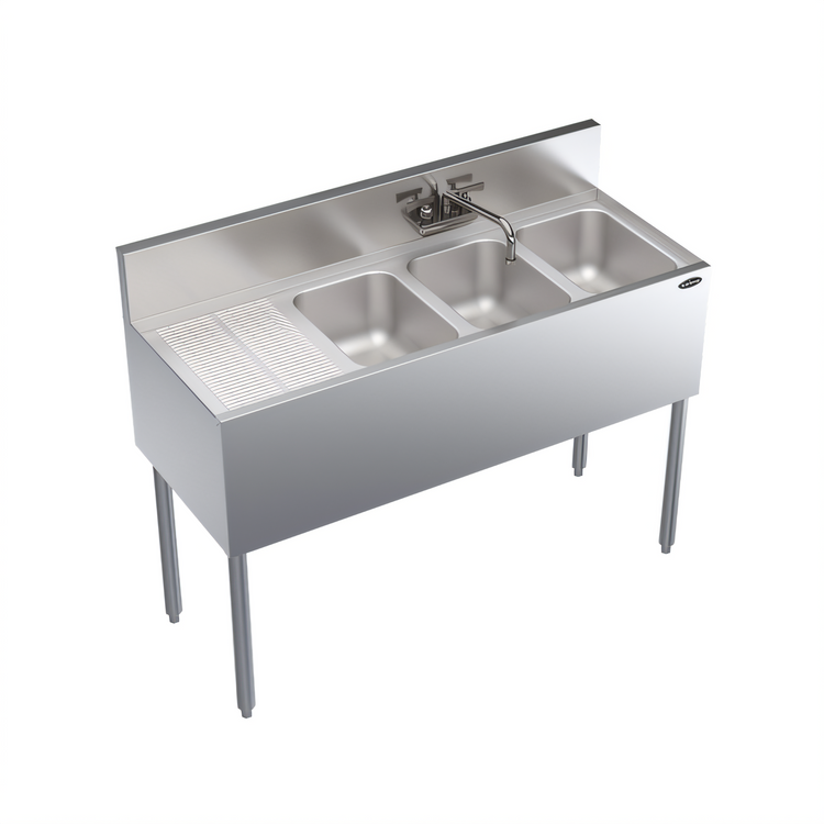 Product image #1 for Krowne Royal Series Three-Compartment Underbar Sink Unit with Left Drainboard, 48 x 19 Inches