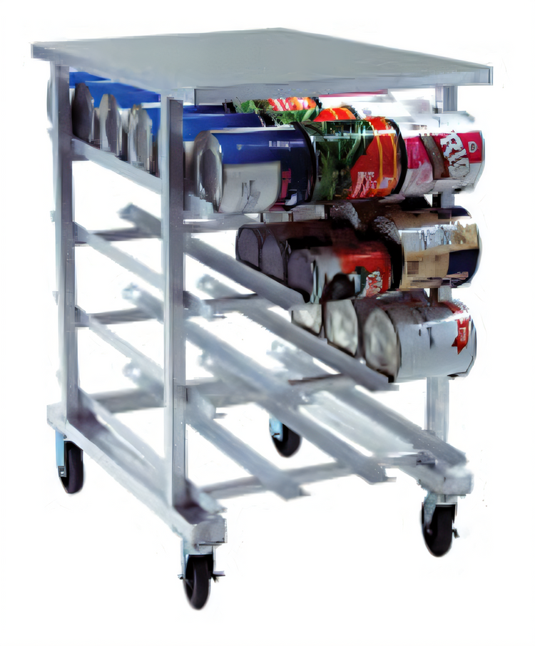 Product image #1 for Panco Half-Size Mobile Gravity-Fed Aluminum Can Rack for 72 #10 or 96 #5 Cans