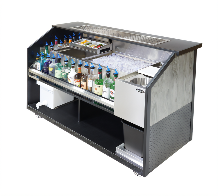 Product image #1 for Krowne Bad Birdy 66-Inch Stainless Steel Portable Bar with Dual Ice Bins, Dump Sink, Speed Rail and Outdoor Cover