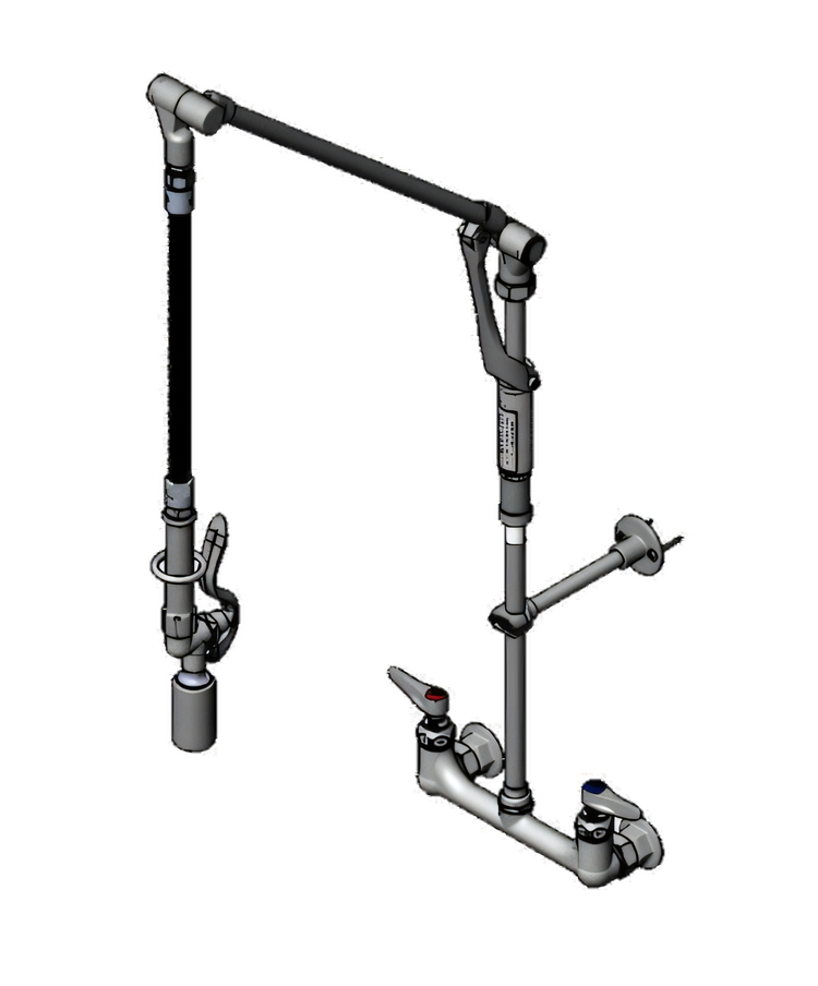 Product image #1 for Wall-Mount Pre-Rinse Mixing Faucet with Retractable Arm and 0.65 GPM Spray Valve