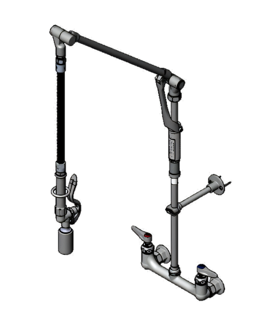 Product image #1 for Wall-Mount Pre-Rinse Mixing Faucet with Retractable Arm and 0.65 GPM Spray Valve