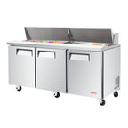 Thumbnail image #1 for Turbo Air E-line EST-72-N-V Three-Section Refrigerated Sandwich/Salad Prep Table, 72-5/8"W, 19 Cu. Ft., 3 Doors, Self-Contained