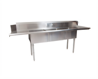 Straight Soiled Dish Table with 3-Compartment Sink, 30-3/8 x 100 x 44 Inches, 18/304 Stainless Steel
