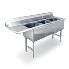 Thumbnail image #1 for Steel Works Stainless SWS3C101410-10L-318 3-Compartment Stainless Steel Sink, 18-Gauge 304, Left Drainboard, 42-1/2 x 19-1/2 Inches