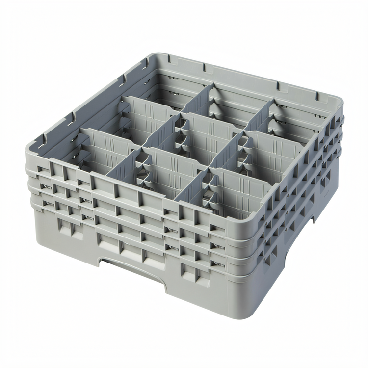 Product image #2 for Cambro Camrack® Full-Size 9-Compartment Glass Rack with 3 Soft Gray Extenders