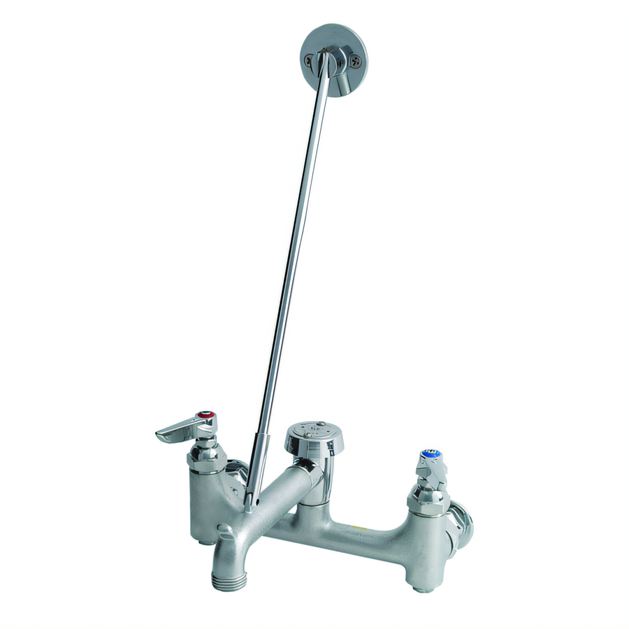 Product image #1 for T&S Brass B-0665-CR-BSTR Wall-Mount Service Sink Faucet with Vacuum Breaker Hook Nozzle, 9 Inch Spout, Rough Chrome