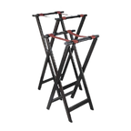 Thumbnail image #1 for Admiral Craft Equipment Corp. WTS-38 Folding Hardwood Tray Stand, Mahogany Finish, Slip-Proof Top Rings, Burgundy Straps Case of 4
