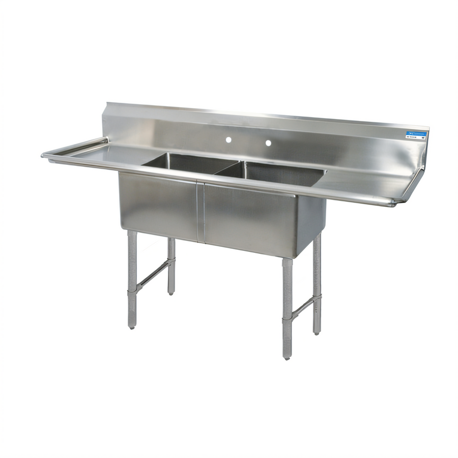 Product image #1 for BK Resources 2-Compartment Stainless Steel Sink with Left and Right Drainboards, 96-Inch Wide