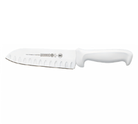 Mundial 7-Inch Stamped Santoku Knife with Granton Edge and White Polypropylene Handle