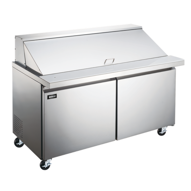 Product image #2 for Omcan 60-Inch Mega Refrigerated Sandwich/Salad Prep Table, Two-Section, Rear-Mount Self-Contained, 15 Cu. Ft.