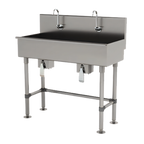 Thumbnail image #1 for Advance Tabco 19-FM-48KV 48-Inch 2-Station Freestanding Knee-Operated Hand Wash Sink, 304 Stainless Steel, 8-Inch Deep Bowls