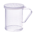 Thumbnail image #1 for Winco PDG-10CL 10 oz Clear Polycarbonate Shaker/Dredge with Handle, Snap-On Lid and Large Holes Case of 48