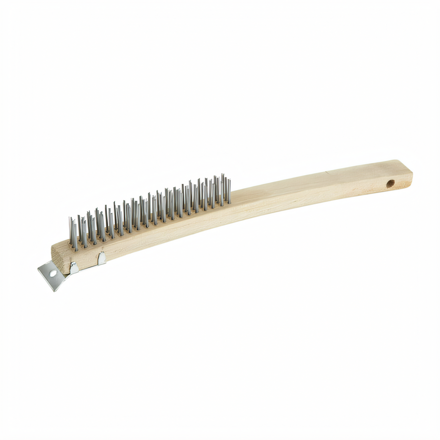 Product image #1 for Winco 14-Inch Wire Bristle Scratch Brush with Scraper and Wood Handle